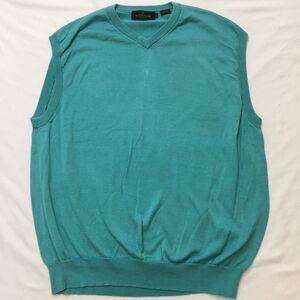 BUGATCHI UOMO Sweater Vest Men L Aqua Blue V-Neck Pullover Pima Classicore Golf